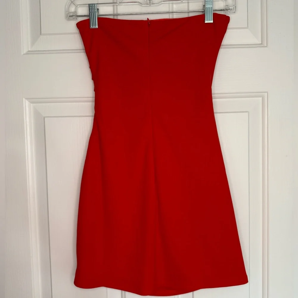 Lucy in the Sky Vibrant Blood Orange Strapless Dress - Picture 2 of 6